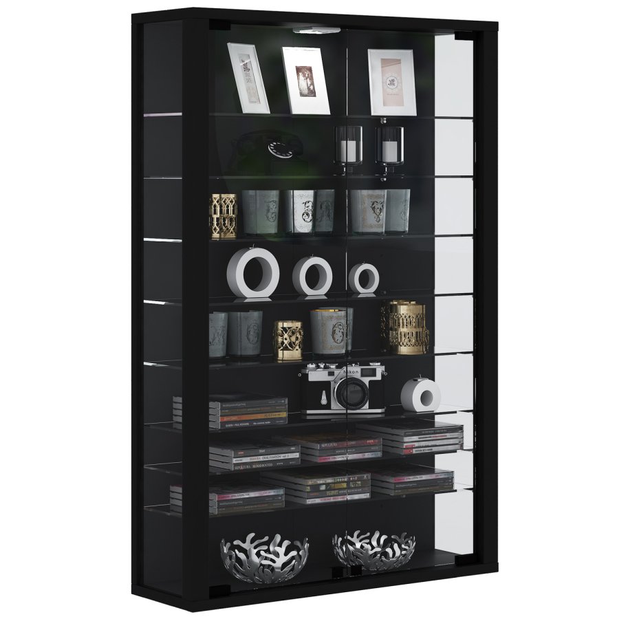 VitLight rosa Mini veggskap uten LED, m. 2 drer og 8 hyller - glass og sort tre