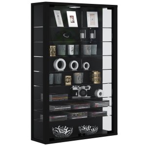 VitLight rosa Mini veggskap med LED, m. 2 drer og 8 hyller - glass og sort tre