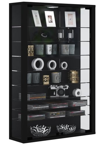 VitLight rosa Mini veggskap med LED, m. 2 drer og 8 hyller - glass og sort tre