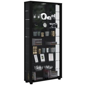 VCM NORDIC Lumo Maxi skp med LED, med 2 luckor och 8 hyllplan - glas och svart trä