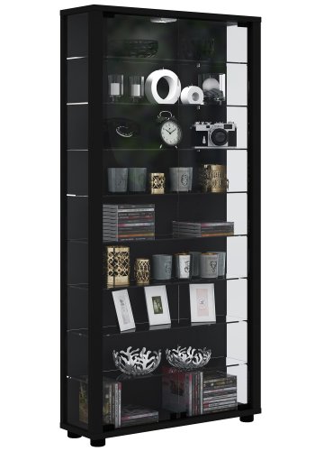 Lumo Maxi skap med LED, m. 2 drer og 8 hyller - glass og sort tre