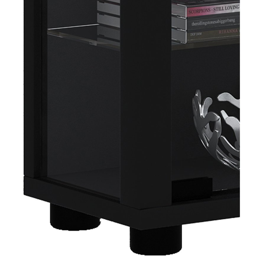 Lumo Minischrank mit LED, m. 2 Türen und 8 Einlegeböden - Glas und schwarzes Holz