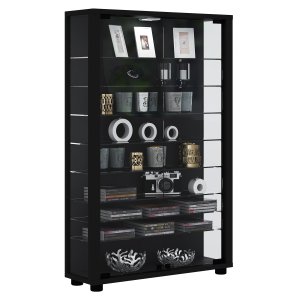 VCM NORDIC Lumo Mini skp utan LED, med 2 luckor och 8 hyllplan - glas och svart trä