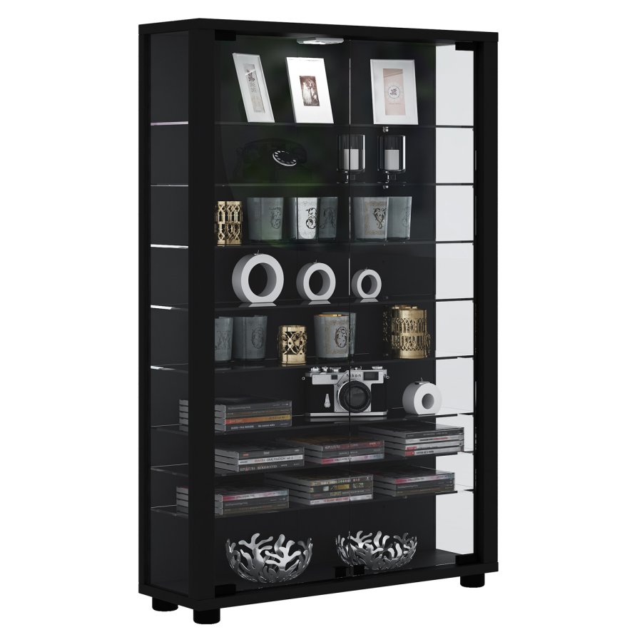 Lumo Mini skap uten LED, m. 2 drer og 8 hyller - glass og sort tre