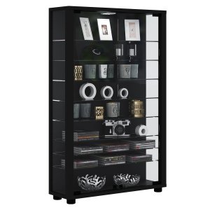 VCM NORDIC Lumo Mini skp med LED, med 2 luckor och 8 hyllplan - glas och svart trä