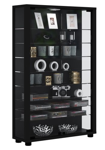 Lumo Minischrank mit LED, m. 2 Türen und 8 Einlegeböden - Glas und schwarzes Holz