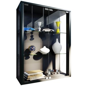 Udina veggskap uten LED, m. 2 drer og 2 hyller - glass og sort tre