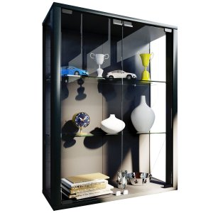 Udina veggskap med LED, m. 2 drer og 2 hyller - glass og sort tre