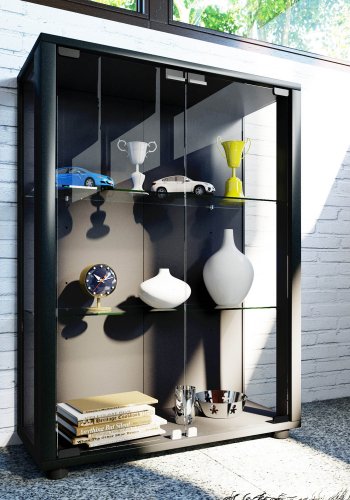 Sintalo skap med LED, m. 2 drer og 2 hyller - glass og sort tre