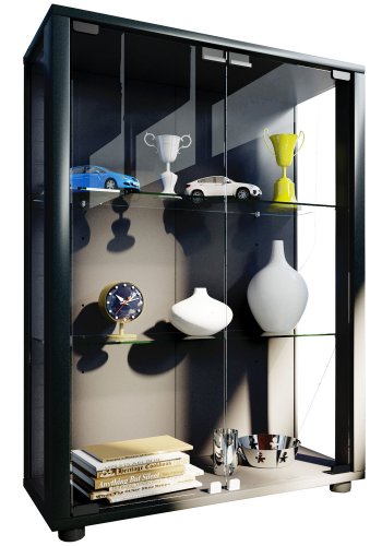 Sintalo skap uten LED, m. 2 drer og 2 hyller - glass og sort tre