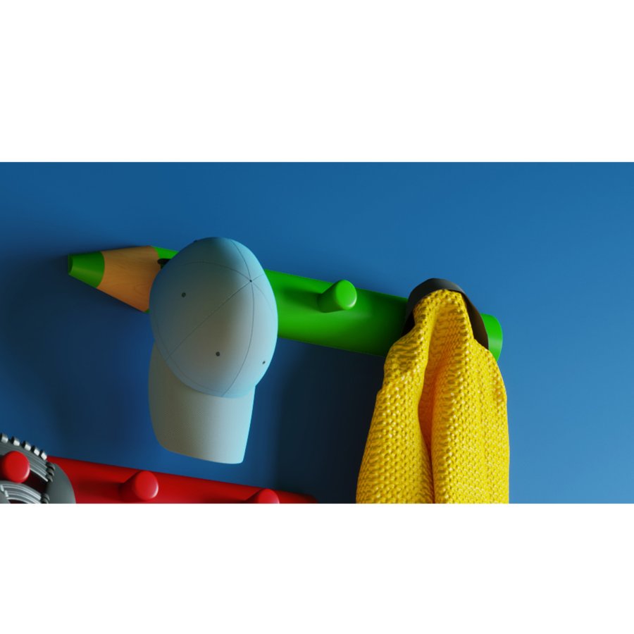 Stifto knagerkke, m. 3 knager - grn tr