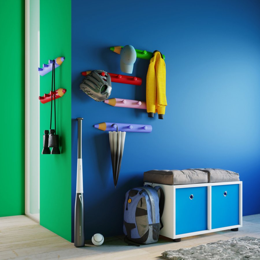 Stifto knagerkke, m. 3 knager - rd tr