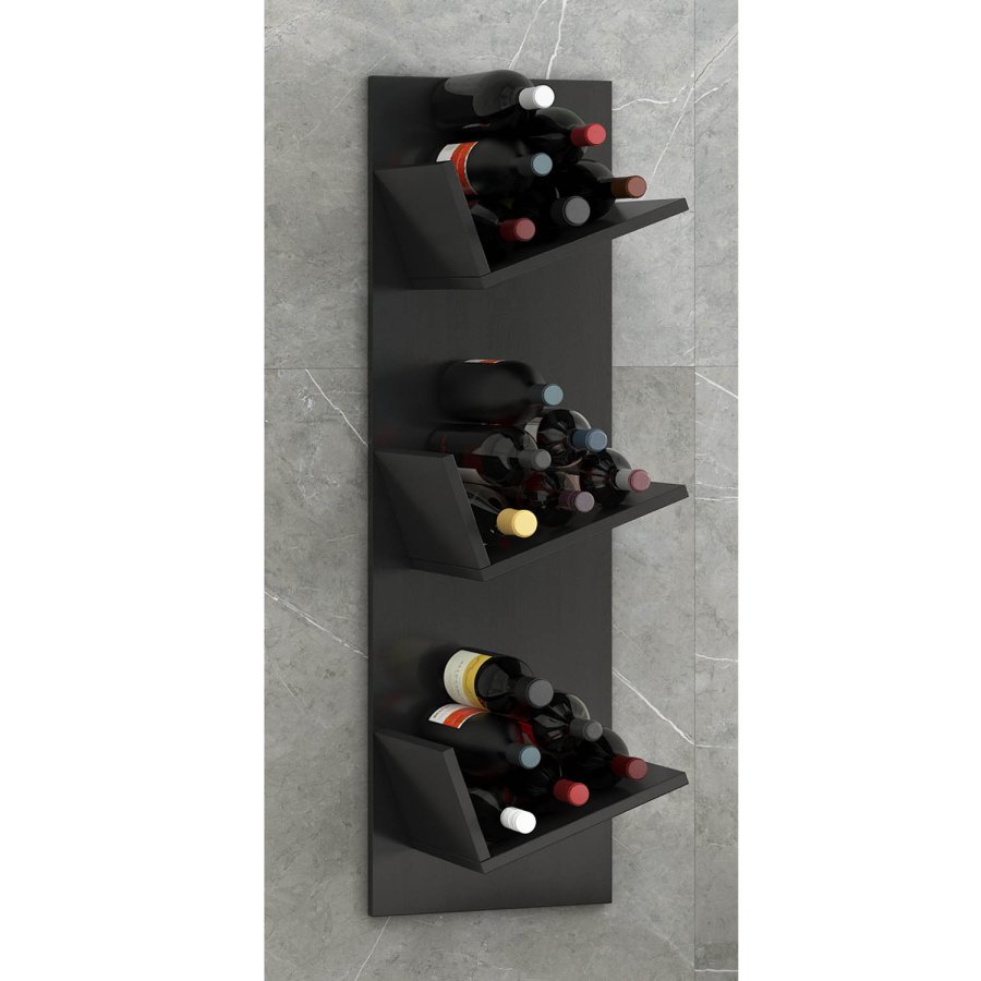 Vinosi vinstativ, med plass til 18 vinflasker - sort tre