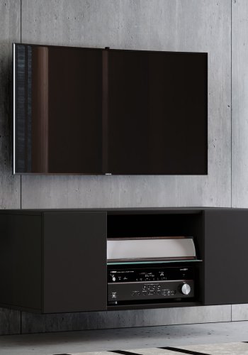 Jusa 95 TV-bord, m. 2 drer og 1 hylle - glass og sort tre