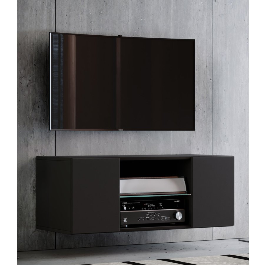 Jusa 95 TV-bord, m. 2 drer og 1 hylle - glass og sort tre