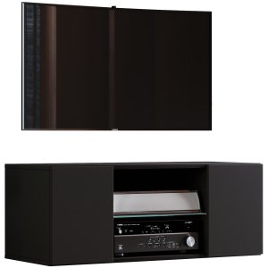 Jusa 95 TV-bord, m. 2 lger og 1 hylde - glas og sort tr