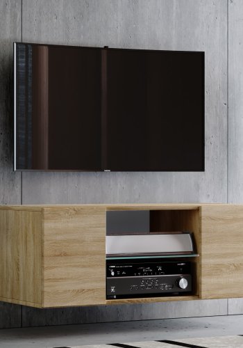 Jusa 95 TV-veggskap, m. 2 drer og 1 hylle - glass og naturlig tre