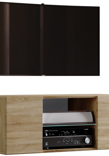 Jusa 95 TV-veggskap, m. 2 drer og 1 hylle - glass og naturlig tre