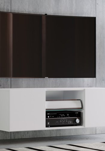 Jusa 115 TV-veggskap, m. 2 drer og 1 hylle - glass og hvitt tre