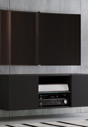 Jusa 115 TV-veggskap, m. 2 drer og 1 hylle - glass og sort tre