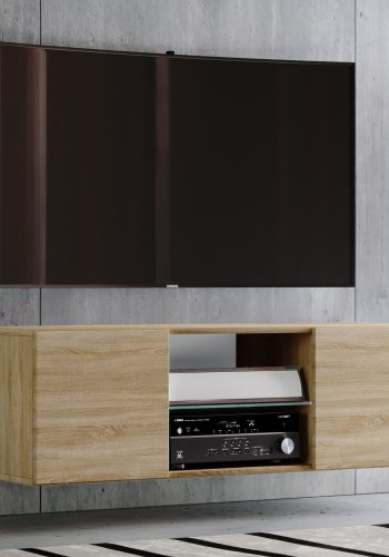 Jusa 115 TV-veggskap, m. 2 drer og 1 hylle - glass og naturlig tre