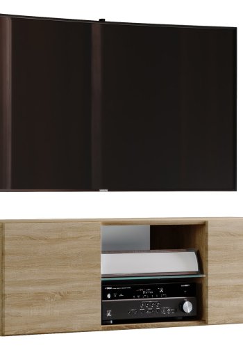 Jusa 115 TV-veggskap, m. 2 drer og 1 hylle - glass og naturlig tre