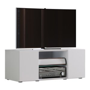 VCM NORDIC Lowina 95 TV-bänk, med 2 dörrar och 1 hylla - glas och vitt trä