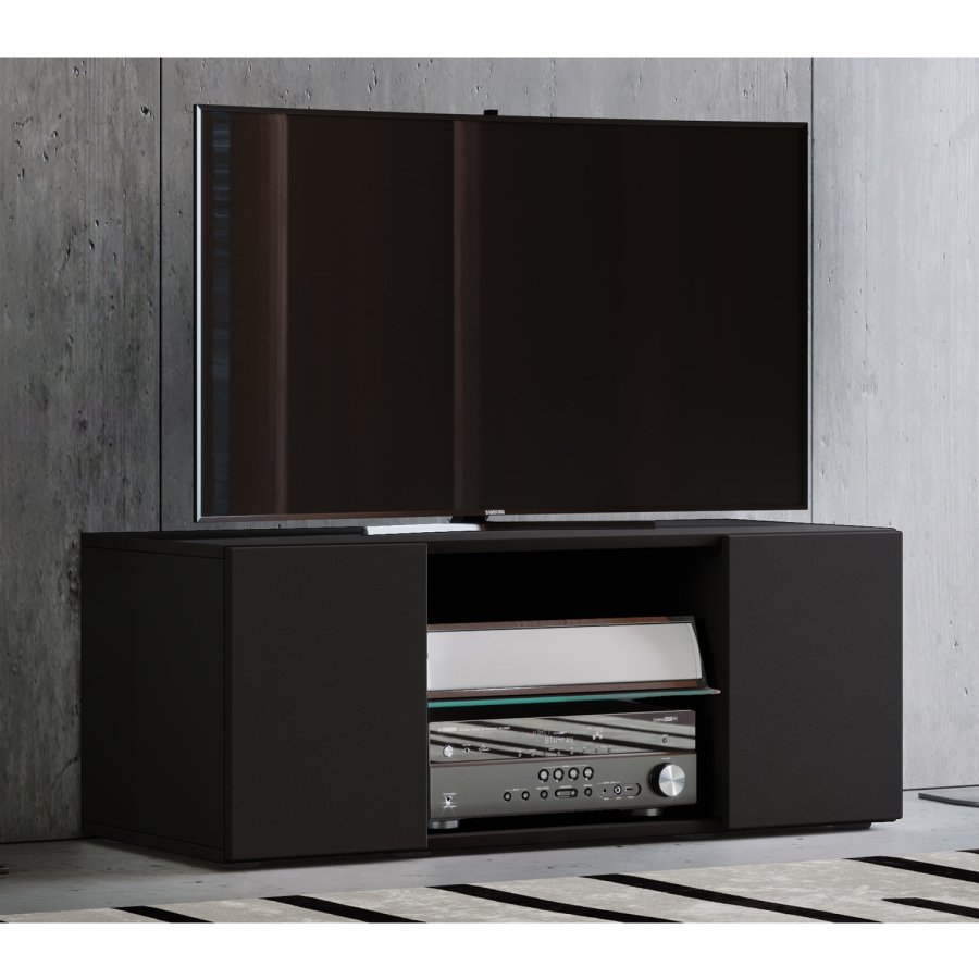 Lowina 95 TV-bord, m. 2 drer og en hylle - glass og sort tre