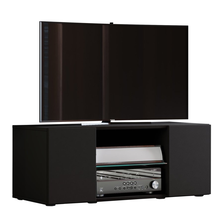 Lowina 95 TV-bord, m. 2 drer og en hylle - glass og sort tre