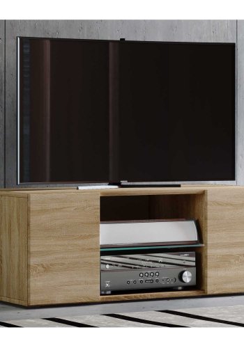 Lowina 95 TV-bord, m. 2 drer og 1 hylle - glass og naturlig tre