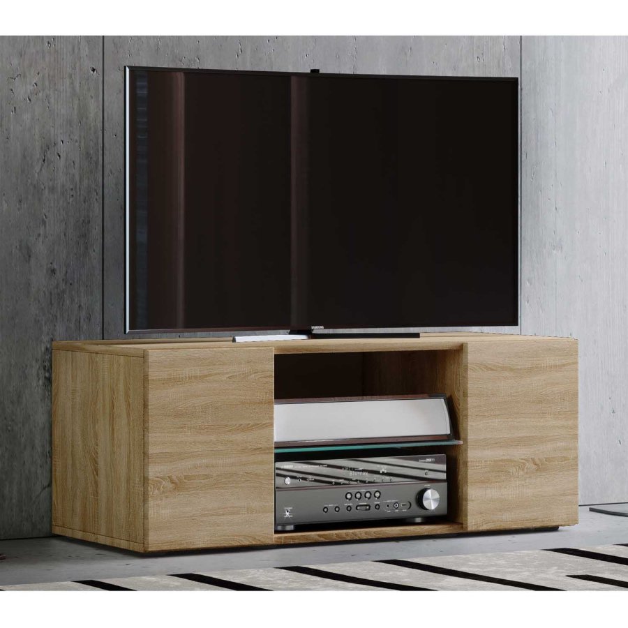 Lowina 95 TV-bord, m. 2 drer og 1 hylle - glass og naturlig tre