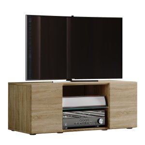 VCM NORDIC Lowina 95 TV-bänk, med 2 dörrar och 1 hylla - glas och natur trä