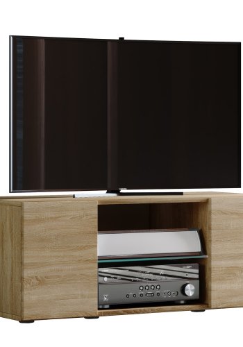 Lowina 95 TV-bord, m. 2 drer og 1 hylle - glass og naturlig tre