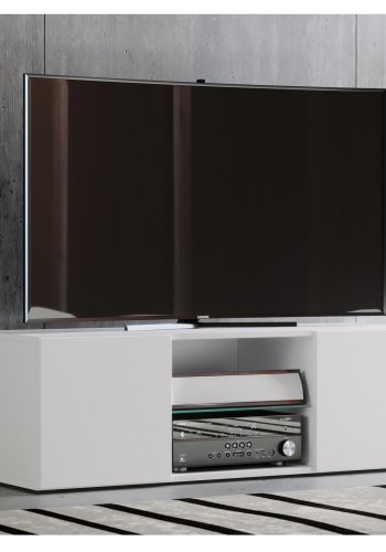 Lowina 115 TV-bord, m. 2 drer og 1 hylle - glass og hvitt tre