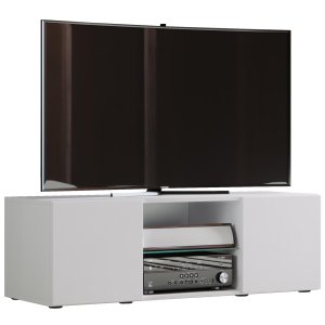 VCM NORDIC Lowina 115 TV-bänk, med 2 dörrar och 1 hylla - glas och vitt trä