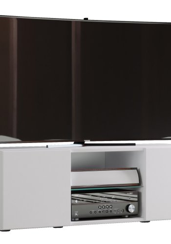 Lowina 115 TV-bord, m. 2 drer og 1 hylle - glass og hvitt tre