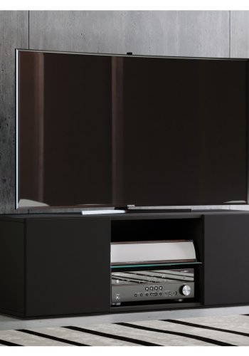 Lowina 115 TV-bord, m. 2 drer og 1 hylle - glass og sort tre