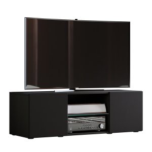 VCM NORDIC Lowina 115 TV-bänk, med 2 dörrar och 1 hylla - glas och svart trä