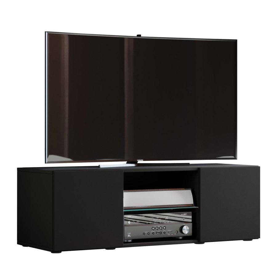 Lowina 115 TV-bord, m. 2 drer og 1 hylle - glass og sort tre