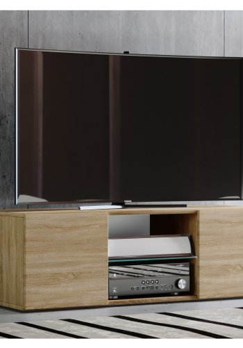 Lowina 115 TV-bord, m. 2 drer og 1 hylle - glass og naturlig tre