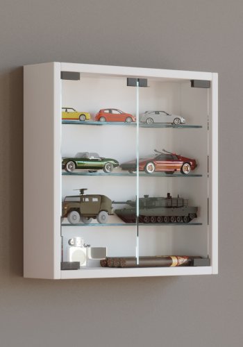 Mandosa S veggskap, m. 2 drer og 3 hyller - glass og hvitt tre