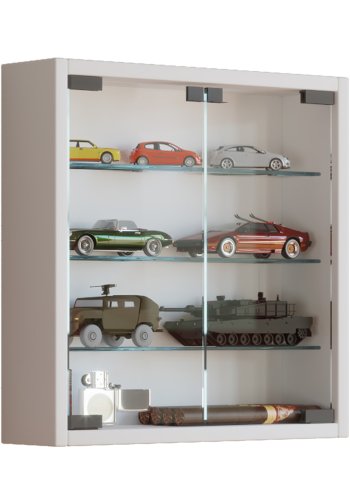 Mandosa S veggskap, m. 2 drer og 3 hyller - glass og hvitt tre