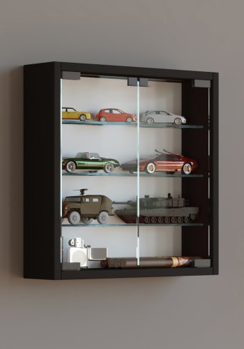 Mandosa S veggskap, m. 2 drer og 3 hyller - glass og sort tre