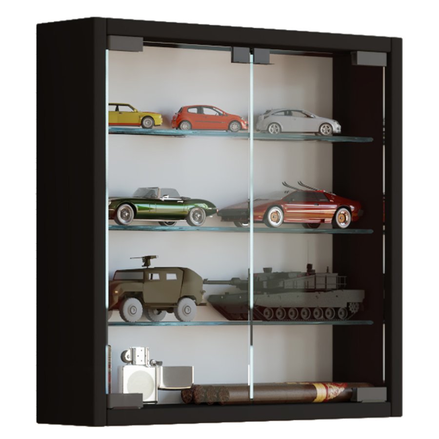 Mandosa S veggskap, m. 2 drer og 3 hyller - glass og sort tre