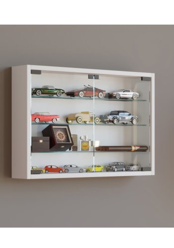 Mandosa M veggskap, m. 2 drer og 3 hyller - glass og hvitt tre