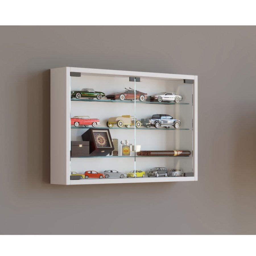 Mandosa M veggskap, m. 2 drer og 3 hyller - glass og hvitt tre