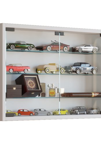 Mandosa M veggskap, m. 2 drer og 3 hyller - glass og hvitt tre