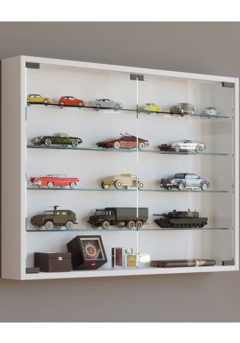 Mandosa L veggskap, m. 2 drer og 4 hyller - glass og hvitt tre