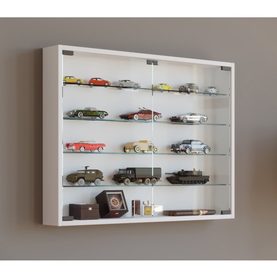 Mandosa L veggskap, m. 2 drer og 4 hyller - glass og hvitt tre