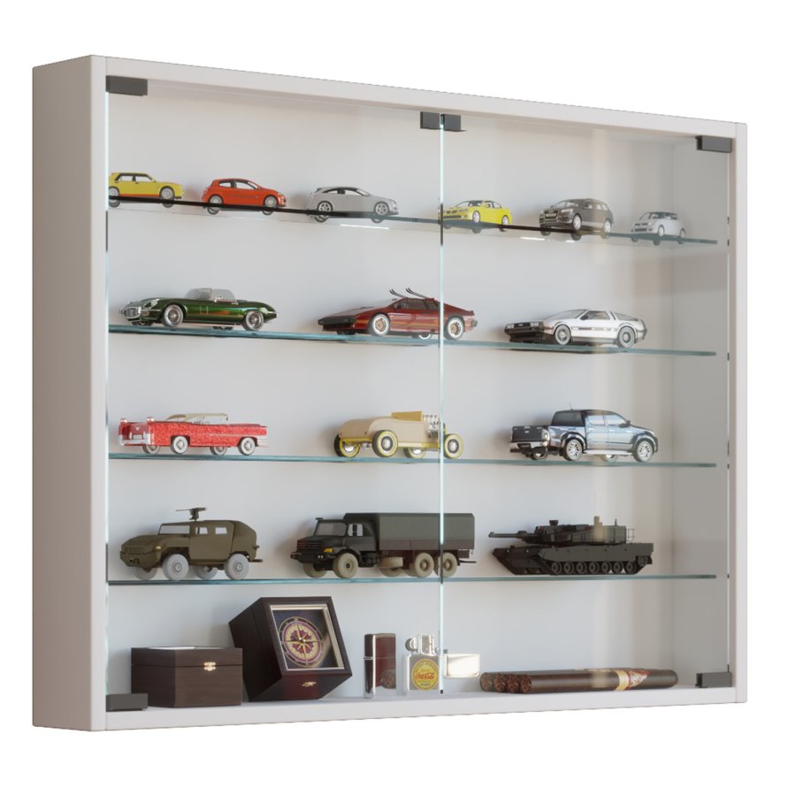 Mandosa L veggskap, m. 2 drer og 4 hyller - glass og hvitt tre